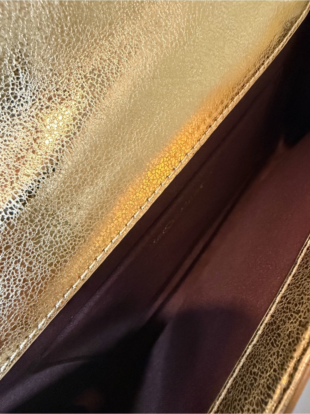 Saint Laurent Metallic Gold Leather YSL Foldover Clutch - Picture 5 of 6